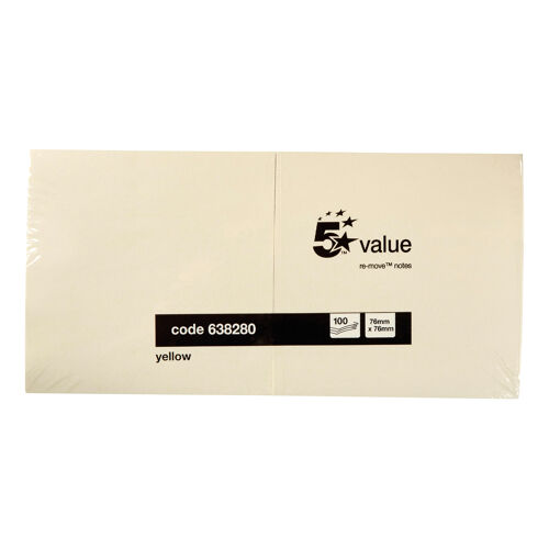 5+Star+Re-move+Sticky+Notes+Repositionable+76x76mm+Yellow+%28Pack+of+12%29+638280