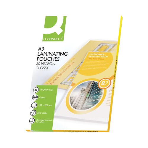 Q-Connect+A3+Laminating+Pouch+160+Micron+%28Pack+of+100%29+KF04122