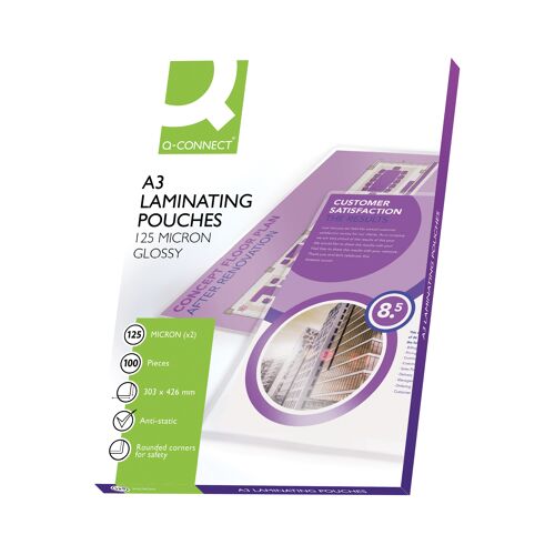 Q-Connect+A3+Laminating+Pouch+250+Micron+%28Pack+of+100%29+KF04124