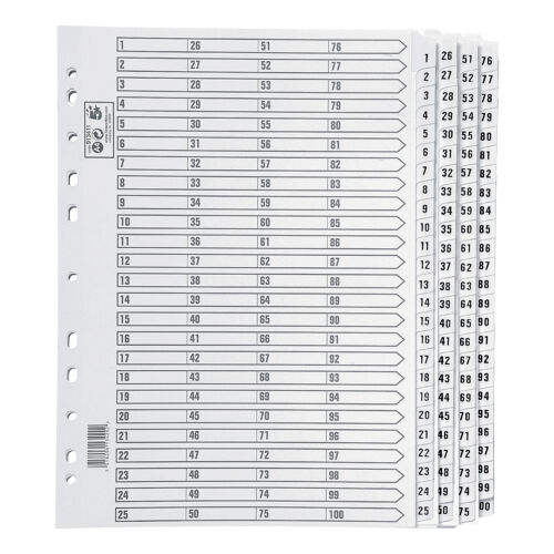 5+Star+Index+1-100+Multipunched+Mylar-reinforced+Strip+Tabs+160gsm+A4+White+913411