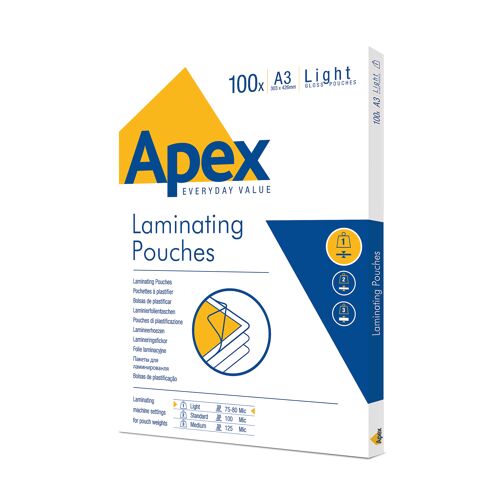 Fellowes+Apex+A3+Light+Duty+Laminating+Pouches+Clear+%28Pack+of+100%29+6001901