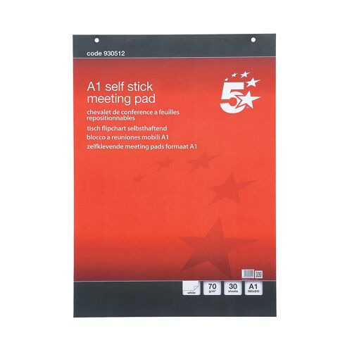 5+Star+Flipchart+Pad+Self-adhesive+30+Sheets+A1+%28Pack+of+2%29+930512