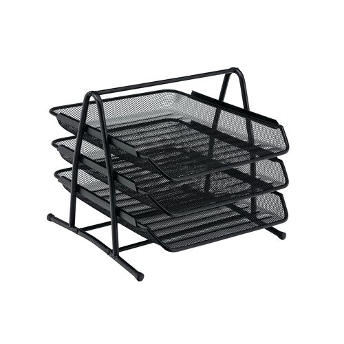 5+Star+Mesh+Letter+Tray+3+Tier+Scratch+Resistant+Stackable+Front+Load+Portrait+Foolscap+Black+288102