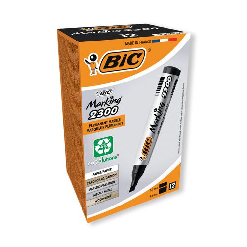 Bic+2300+Permanent+Marker+Chisel+Tip+Black+%2812+Pack%29+820926