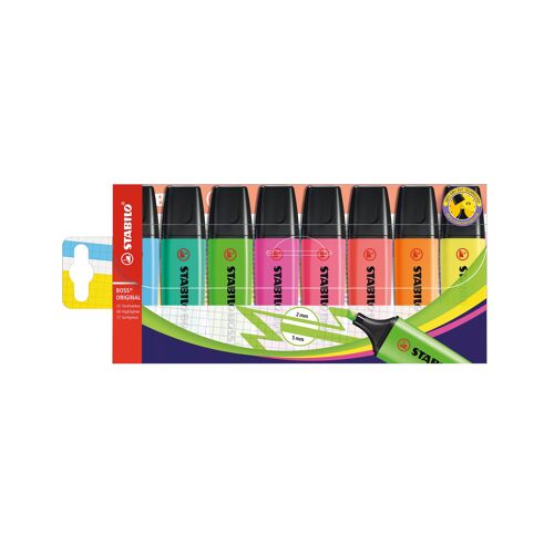 Stabilo+Boss+Original+Highlighter+Pens+Wallet+Assorted+%28Pack+of+8%29+70%2F8