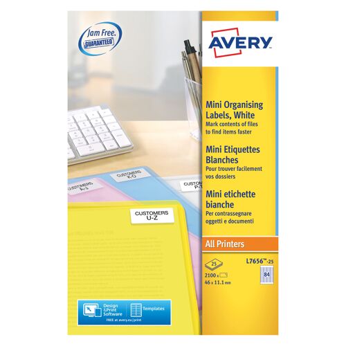 Avery+Laser+Labels+46x11.11mm+84+Per+Sheet+White+%28Pack+of+2100%29L7656-25