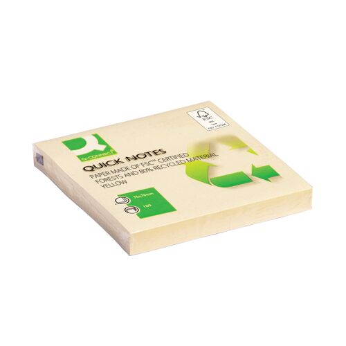 Q-Connect+Quick+Notes+Recycled+76x76mm+Yellow+%28Pack+of+12%29+KF05609