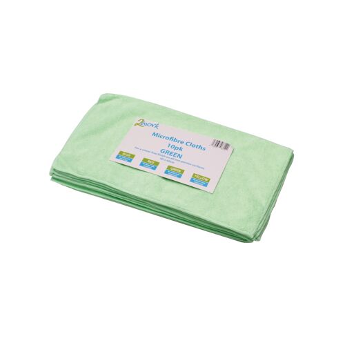 2Work+Microfibre+Cloth+400x400mm+Green+%28Pack+of+10%29+CNT01624