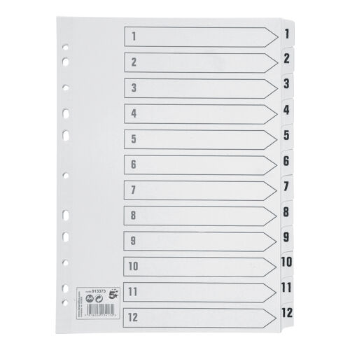5+Star+Office+Index+1-12+Multipunched+Mylar-reinforced+Strip+Tabs+150gsm+A4+White
