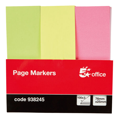 5+Star+Index+Page+Markers+76x25mm+100+Sheets+per+Card+x3+Assorted+Neon+938245