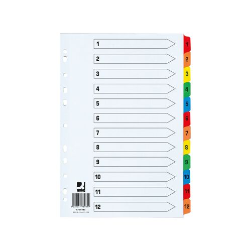 Q-Connect+1-12+Index+Extra+Wide+Reinforced+Multi-Colour+Tabs+KF76985
