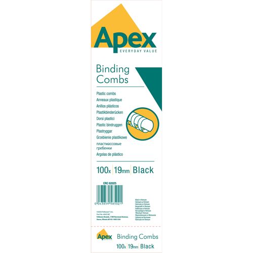Fellowes+Apex+Plastic+Binding+Combs+19mm+Black+%28Pack+of+100%29+6202501