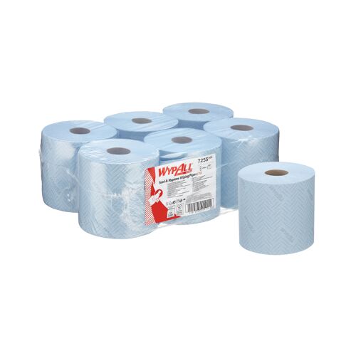 Wypall+L10+Food+and+Hygiene+Wiping+Paper+Centrefeed+Roll+1-Ply+x800+Wipes+Blue+%28Pack+of+6%29+7255