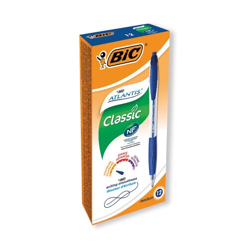 Bic+Atlantis+Ballpoint+Pen+Medium+Blue+Pack+of+12+933975