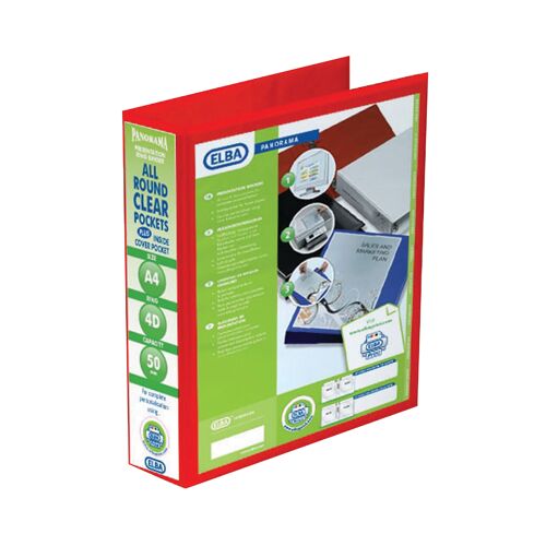 Elba+Panorama+50mm+4+D-Ring+Presentation+Binder+A4+Red+%28Pack+of+4%29+400008432