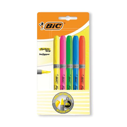 BIC+Highlighter+Grip+Chisel+Tip+Assorted+Pack+of+5+894324
