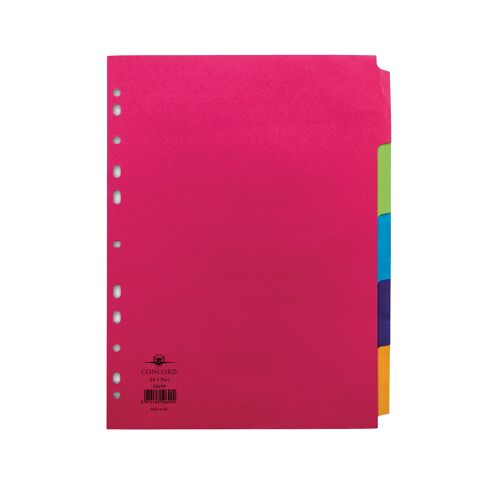 Concord+Divider+5-Part+A4+160gsm+Bright+Assorted+50699