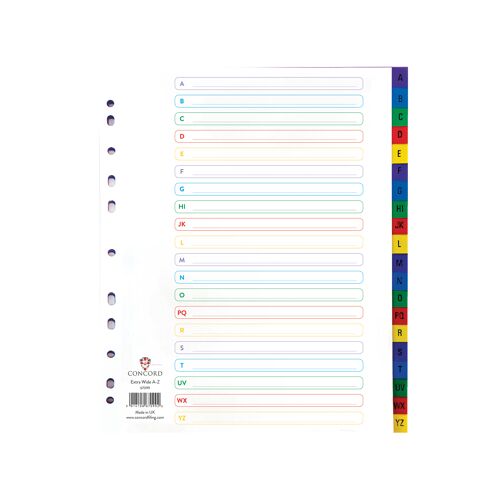 Concord+Index+A-Z+A4+Extra+Wide+Polypropylene+Multicoloured+67099