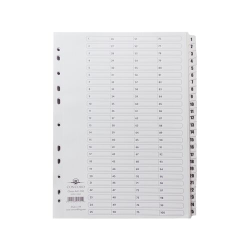 Concord+Classic+Index+1-100+A4+White+Board+Clear+Mylar+Tabs+05701%2FCS57