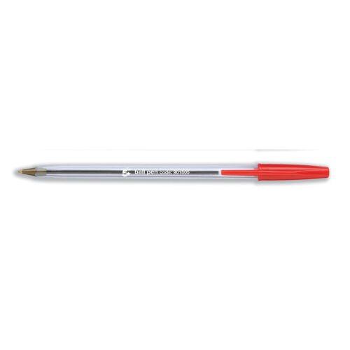 5+Star+Ball+Pen+Medium+1mm+Tip+0.4mm+Line+Clear+Barrel+Red+%28Pack+of+50%29+901805