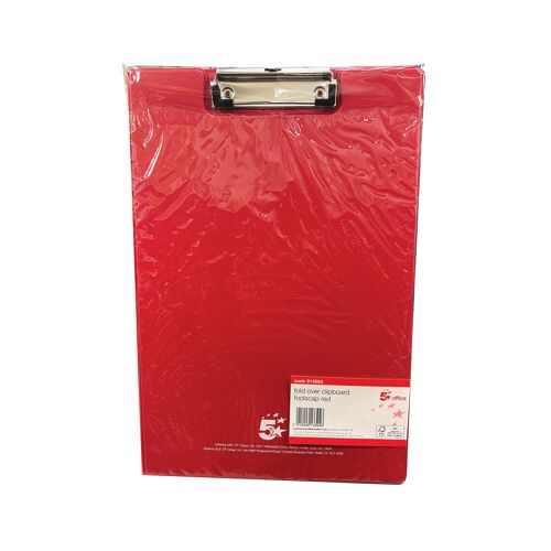 5+Star+Fold-over+Clipboard+with+Front+Pocket+Foolscap+Red+913683