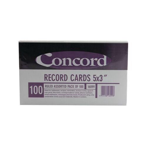 Concord+Record+Card+127x76mm+Assorted+%28Pack+of+100%29+16099