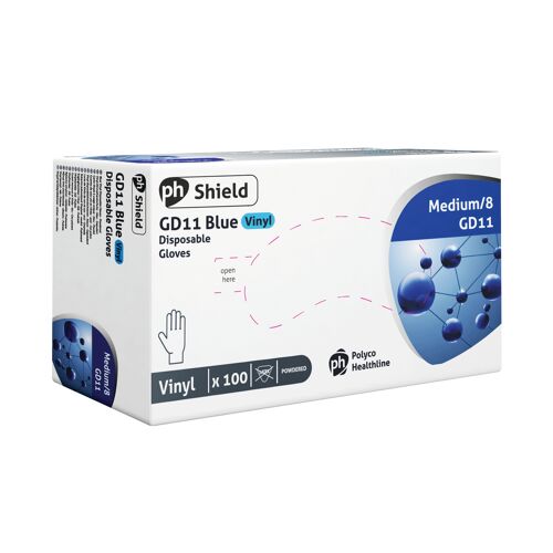 Shield+Powdered+Vinyl+Gloves+Medium+Blue+%28100+Pack%29+GD11