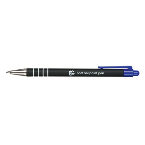 5+Star+Retractable+Ball+Pen+Soft+Grip+Medium+1mm+Tip+0.5mm+Line+Blue+%28Pack+of+12%29+918516